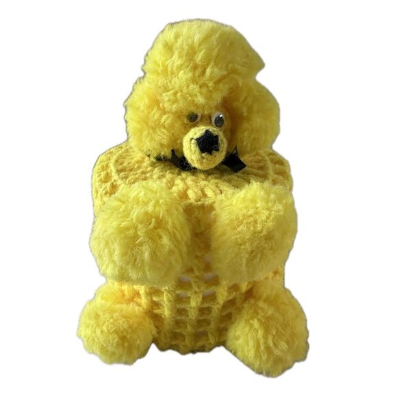 Vintage Handmade Handcrafted Crochet Plush Poodle Dog Toilet Paper Roll Cover - Picture 1 of 5